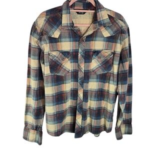 Salt Valley Western Brushed Flannel Plaid Snap Up Shirt